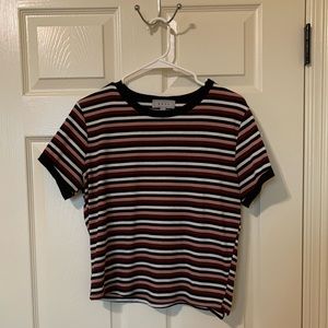 Maroon and white striped shirt